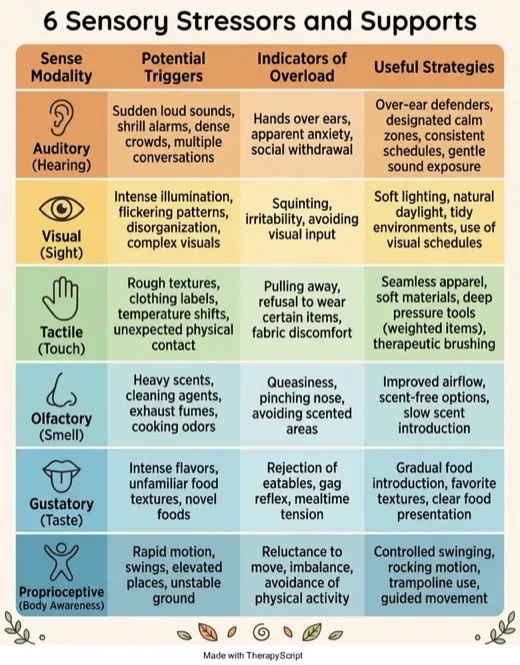 6 Sensory Stressors and Supports infographic resource